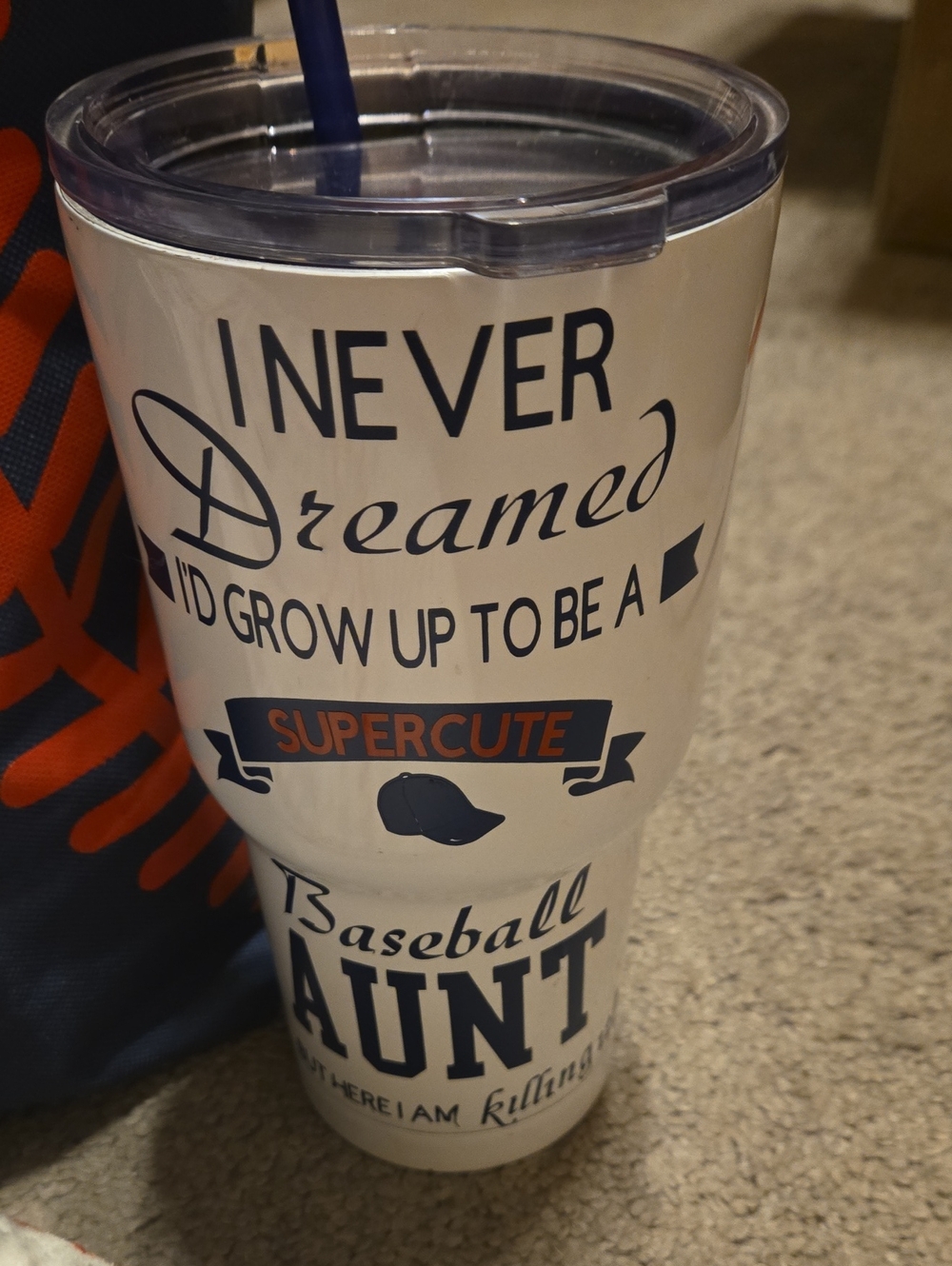 Baseball Aunt Tote Bag and Tumbler Set - Navy and Red With Blanket - Picture 3 of 3